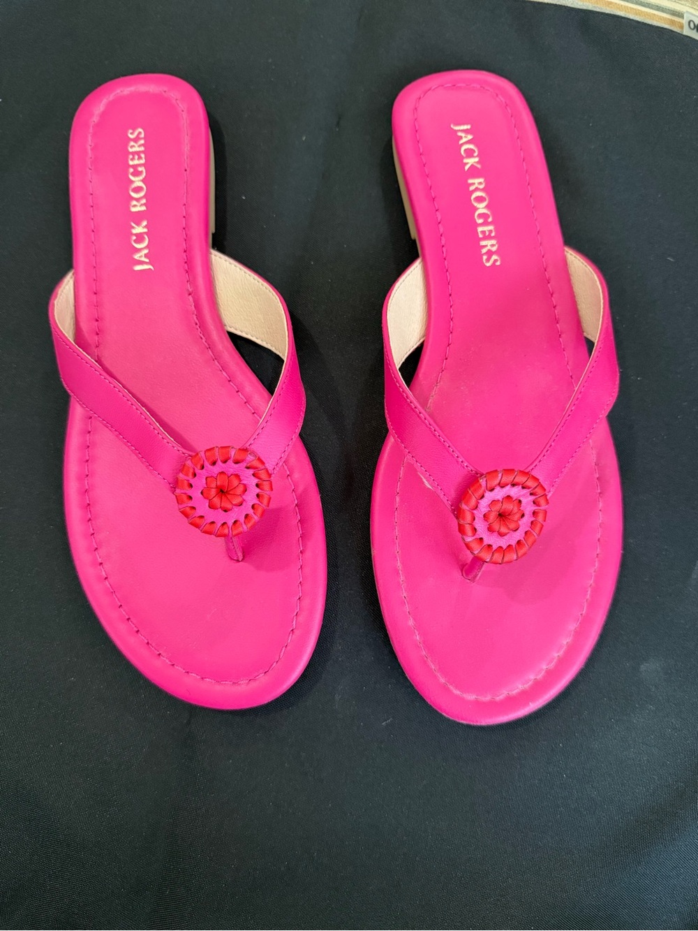 New Jack Rogers Hot Pink Leather Thong Sandals size 10 - Picture 2 of 7